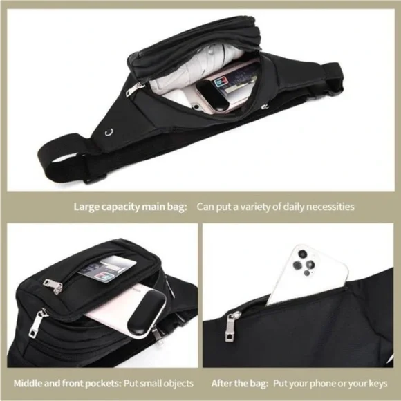 𝅺crossbody Fanny Pack Adjustable Strap Black Pure